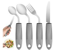 Pyserne Adaptive Cutlery Set, 4-Piece Handle Thickening Cutlery 42° Angled Ergonomic Weighted Cutlery for Hand Tremors Right Handed Elderly Weak Handles Parkinson