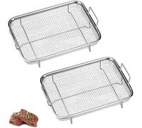 PYserne Set of 2 Stainless Steel Grill Baskets, 30 x 22.5 x 5.2 cm, Grill Grid, Mesh Baking Basket with Handles, Metal Oven Grill for Baking Biscuits, Grilling, Low-fat Hot Air Cooking