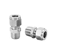 Pysrych 304 Stainless Steel Compression Fitting 8mm Tube OD x 1/2" NPT Male Coupler Straight Adapter Connect with Double Ferrules Pack of 2