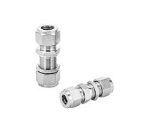 Pysrych 304 Stainless Steel Compression Tube Fitting, Bulkhead Union, 1/2" OD x 1/2" OD, Pack of 2