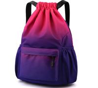 Pystuvo Drawstring Bag, Drawstring Gym Bag, Waterproof Swimming Bags With Mesh Pockets Water, Drawstring Bags With Outside Zipper for Sports Holidays Swimming Travel, Gradient red