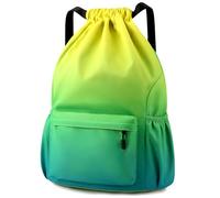 Pystuvo Drawstring Bag, Drawstring Gym Bag, Waterproof Swimming Bags With Mesh Pockets Water, Drawstring Bags With Outside Zipper for Sports Holidays Swimming Travel, Gradient green