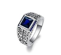 PYTALI Blue Sapphire Ring for Men S925 Sterling Silver Cool Turkish Handmade Ring for Men’s Luxury Jewelry Gift