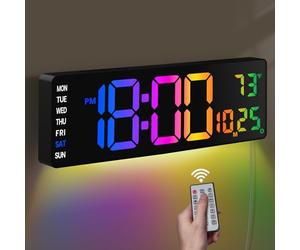 Pytha Sight 16" Digital Wall Clock,Large Display Led Wall Clock with Remote Control,9 RGB Colors,Auto-Dimming,Countdown, Temp,Wall Clocks for Classroom,Living Room,House Warming, for Elderly