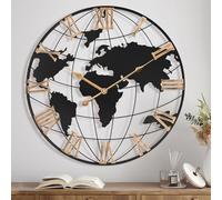 Pytha Sight 20 Inch Metal Large World Map Wall Clocks for Living Room Decor