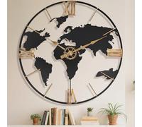 Pytha Sight 24 Inch Large World Map Vintage Gold Roman Numerals Wall Clock