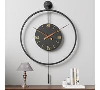 Pytha Sight 34.6×24 Inch Large Metal 3D Roman Numerals Pendulum Wall Clock | Big Modern Minimalist Black Decorative Wall Clocks with Elegant Walnut Pointers for Living Room, Dining Room, Entryway Decor