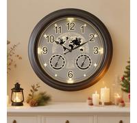 Pytha Sight Garden Clocks Outdoor Waterproof, 18 Inch (45cm) Illuminated Garden Wall Clock with Automatic Light Sensor, Star World Map Design, Thermometer & Hygrometer for Porch, Patio & Pool