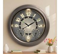 Pytha Sight Illuminated Large Metal Outdoor Clocks Waterproof 18 Inches With AI Auto Light Smart Sensor,Extra Big Indoor Outdoor Wall Clocks With Thermometer & Hygrometer for Patio, Pool, Garden,Porch