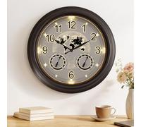 Pytha Sight Illuminated Outdoor Wall Clock, 45cm (18 Inch) Large Waterproof Garden Clock with Smart Night Light Sensor, Star World Map Design, Thermometer & Hygrometer for Patio, Pool, Garden