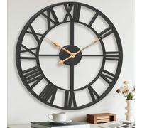 Pytha Sight Large Wall Clock,60CM Black Big Skeleton Modern Decorative Roman Numerals Silent Vintage Wall Clocks for Living Room,Kitchen,Bedroom,Office,Fireplace,Home