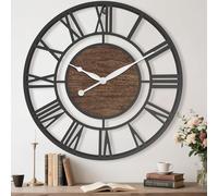 Pytha Sight Large Wall Clock 60cm Black Metal Walnut Dial, Silent Design