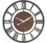 Pytha Sight Large Wall Clock for Living Room,35cm Black Skeleton Modern Big Silent Vintage Walnut Wood Roman Numerals Wall Clocks for Kitchen,Bedroom, Office, Fireplace, Classroom Home Decor