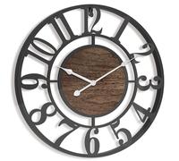 Pytha Sight Large Wall Clock for Living Room,40cm Black Skeleton Modern Big Silent Vintage Walnut Wood Arabic Numerals Wall Clocks for Kitchen,Bedroom, Office, Fireplace, Classroom Home Decor