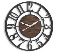 Pytha Sight Large Wall Clock for Living Room,60cm Black Skeleton Modern Big Silent Vintage Walnut Wood Arabic Numerals Wall Clocks for Kitchen,Bedroom, Office, Fireplace, Classroom Home Decor
