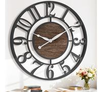 Pytha Sight Large Wall Clock for Living Room,75cm Black Skeleton Modern Big Silent Vintage Walnut Wood Arabic Numerals Wall Clocks for Kitchen,Bedroom, Office, Fireplace, Classroom Home Decor