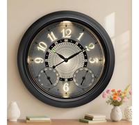 Pytha Sight Outdoor Clock 15 Inch, Illuminated Garden Clock Waterproof Metal with Automatic Light Sensor, Weatherproof Wall Clock with Thermometer & Hygrometer for Porch, Patio & Pool