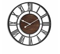 Pytha Sight Wall Clock 33.5cm Black Metal Walnut Dial, Silent Modern Design