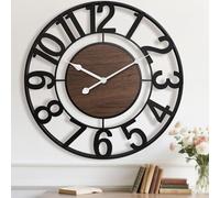 Pytha Sight Wall Clock 33.5cm Black Metal Walnut Dial, Silent Modern Design