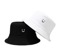 PythJooh 1PC Girls Boys Embroidered Smile Face Bucket Hat Kids Reversible Sun Hat Foldable Beach Hats Outdoor Caps for 2-8Years White/Black