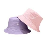 PythJooh 1PC Girls Boys Embroidered Smile Face Bucket Hat Kids Reversible Sun Hat Foldable Beach Hats Outdoor Caps for 2-8Years Pink/Purple