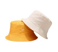 PythJooh 1PC Girls Boys Embroidered Smile Face Bucket Hat Kids Reversible Sun Hat Foldable Beach Hats Outdoor Caps for 2-8Years Beige/Yellow