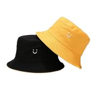 PythJooh 1PC Girls Boys Embroidered Smile Face Bucket Hat Kids Reversible Sun Hat Foldable Beach Hats Outdoor Caps for 2-8Years Yellow/Black