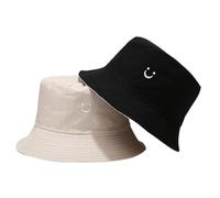PythJooh 1PC Girls Boys Embroidered Smile Face Bucket Hat Kids Reversible Sun Hat Foldable Beach Hats Outdoor Caps for 2-8Years Black/Beige