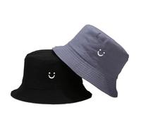 PythJooh 1PC Girls Boys Embroidered Smile Face Bucket Hat Kids Reversible Sun Hat Foldable Beach Hats Outdoor Caps for 2-8Years