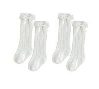 PythJooh 2/5Pairs Baby Girl Knee High Knit Socks Kid White Crochet Openwork Stocking Socks with Bow 0-5Years
