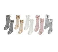 PythJooh 2/5Pairs Baby Girl Knee High Knit Socks Kid White Crochet Openwork Stocking Socks with Bow 0-5Years