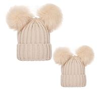 PythJooh 2PCs Mom and Baby Hat Winter Warm Cute Pom Pom Wooly Crochet Hats
