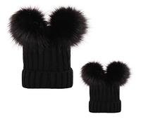 PythJooh 2PCs Mom and Baby Hat Winter Warm Cute Pom Pom Wooly Crochet Hats