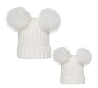 PythJooh 2PCs Mom and Baby Hat Winter Warm Cute Pom Pom Wooly Crochet Hats