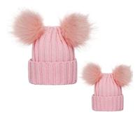 PythJooh 2PCs Mom and Baby Hat Winter Warm Cute Pom Pom Wooly Crochet Hats