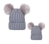 PythJooh 2PCs Mom and Baby Hat Winter Warm Cute Pom Pom Wooly Crochet Hats