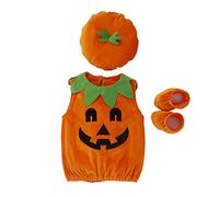 PythJooh Baby Girl Boy Halloween Pumpkin Outfits Unisex Kids Pumpkin Top with Funny Hats Booties Overalls Spooky Outfits for 0-3Years