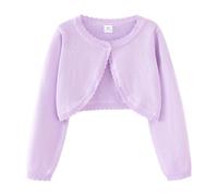 PythJooh Baby Girl Long Sleeve Bolero Shrugs Girls One-Button Plain Cotton Wedding Bolero Cardigan Knitted Coat for 1-13Years Purple