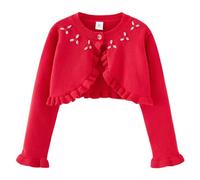 PythJooh Baby Girl Long Sleeve Knitted Bolero Shrug Cardigan Sweatshirt Kid One-Button Frilly Shrug with Flowers Detail for 1-9Years Red