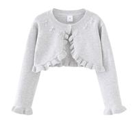 PythJooh Baby Girl Long Sleeve Knitted Bolero Shrug Cardigan Sweatshirt Kid One-Button Frilly Shrug with Flowers Detail for 1-9Years Grey