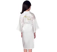 PythJooh Flower Girl Wedding Robes Girls Kids Long Sleeve Silky Satin Kimono Robes for Wedding Bridal Parties 2-13Years