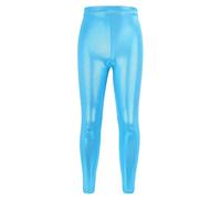 PythJooh Girls Dance Leggings, Little Girls Sparkle Glitter Gymnastics Full Length Pants Metallic Athletic Dancewear Leggings 3-14 Years Blue