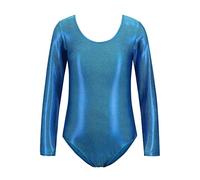 PythJooh Girls Gymnastic Leotards Kids Long Sleeve Metallic Sparkle Athletic Dancewear Gymnastic Leotards for 3-14Years Blue