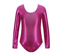 PythJooh Girls Gymnastic Leotards Kids Long Sleeve Metallic Sparkle Athletic Dancewear Gymnastic Leotards for 3-14Years Rose Red
