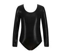 PythJooh Girls Gymnastic Leotards Kids Long Sleeve Metallic Sparkle Athletic Dancewear Gymnastic Leotards for 3-14Years Black