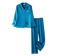 PythJooh Girls Satin Pyjamas Sets Girls Boys Long Sleeve Button-Down Pjs Set 2PCs Silky Nightwear Sleepwear for 3-14Years Turquoise
