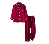 PythJooh Girls Satin Pyjamas Sets Girls Boys Long Sleeve Button-Down Pjs Set 2PCs Silky Nightwear Sleepwear for 3-14Years Burgundy