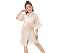 PythJooh Girls Satin Robes, Kids Solid Kimono Robe Dressing Gown Bathrobes for Wedding Spa Parties Girls 2-13Years