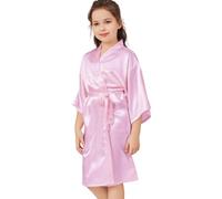 PythJooh Girls Satin Robes, Kids Solid Kimono Robe Dressing Gown Bathrobes for Wedding Spa Parties Girls 2-13Years