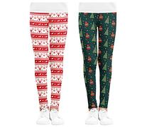 PythJooh Little Girls 2Pack Christmas Leggings Kids Full Length Stretchable Lightweight Milk Silk Xmas Leggings Pants for 3-12Years